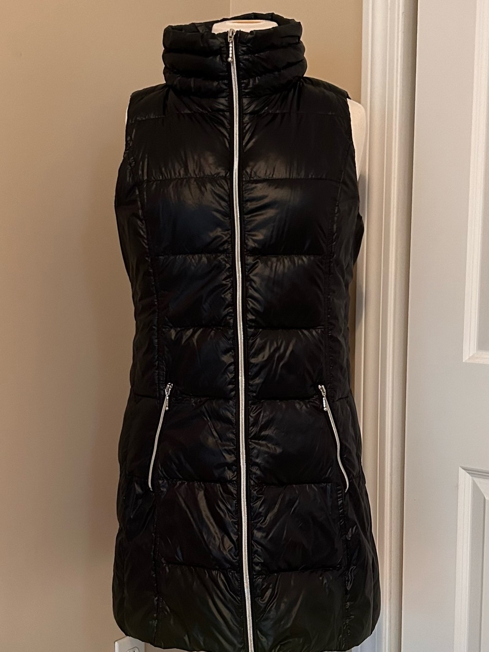 Evereve Black Quilted Sleeveless Puffer Vest with High Collar